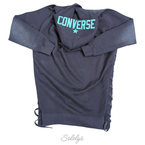 Converse x Faith Connexion Sun Washed Dark Navy Oversized Laced Draped Hoodie - Picture 7 of 11